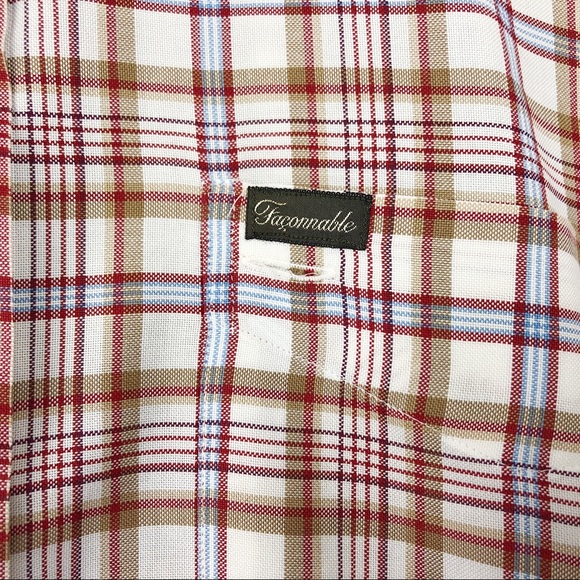 Faconnable Men’s Orange & Blue Plaid Button Down - Picture 2 of 6